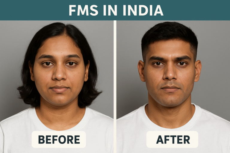 Before and after results of Facial Masculinization Surgery in India by Dr. Arun Panda.